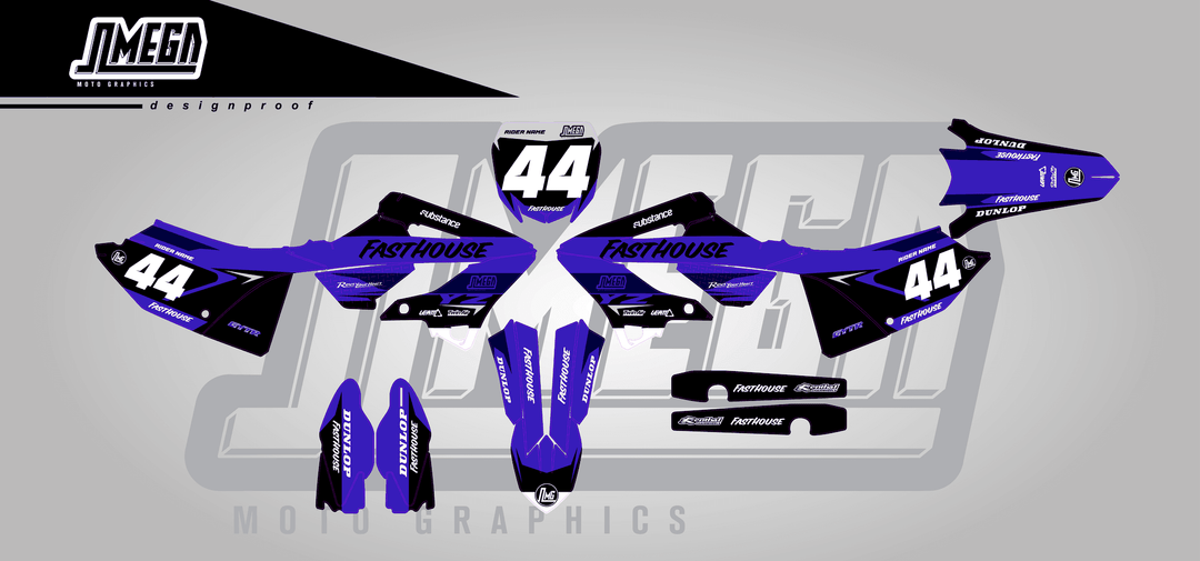yamaha yz250x blue boss sticker kit flat lay