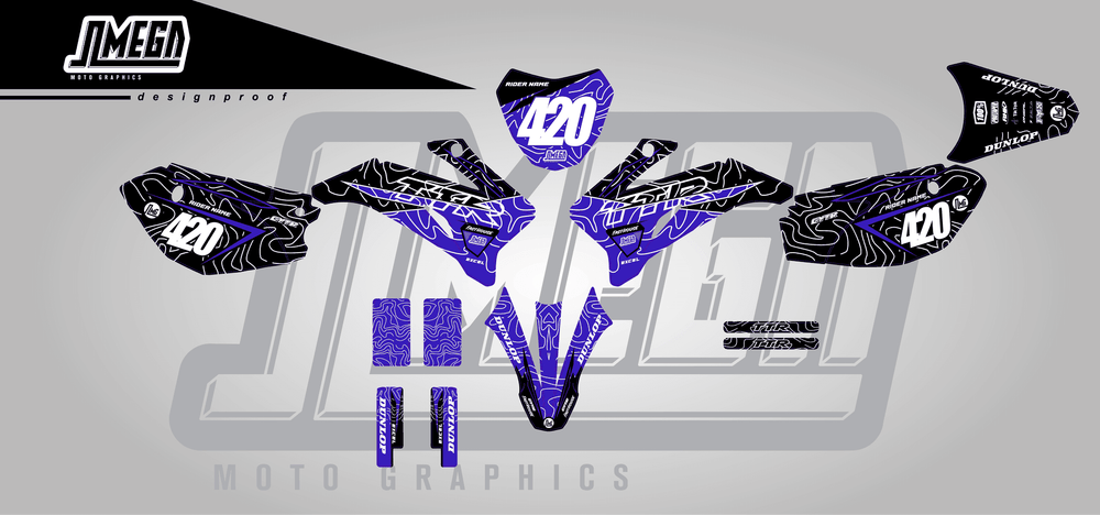 yamaha ttr 110 blue chungus sticker kit flat lay