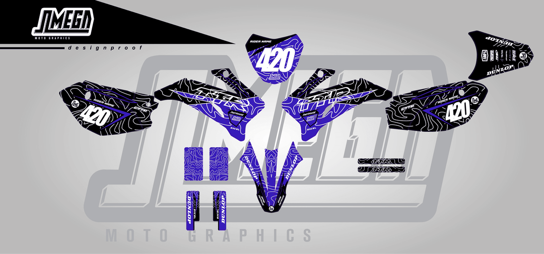 yamaha ttr 110 blue chungus sticker kit flat lay
