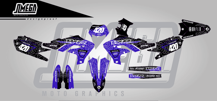 yamaha wr250f blue chungus sticker kit flat lay