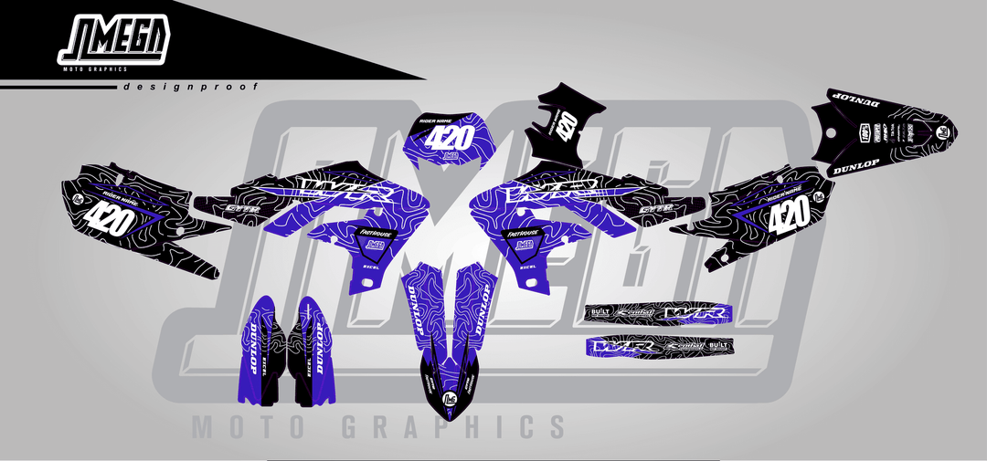 yamaha wr450f blue chungus sticker kit flat lay