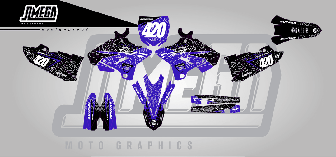 yamaha yz125x blue chungus sticker kit flat lay