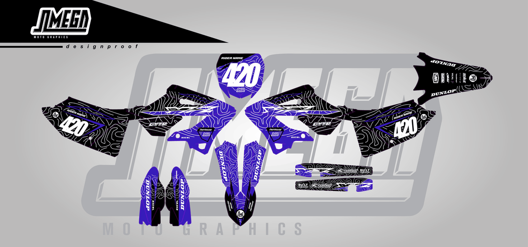 yamaha yz125x blue chungus sticker kit flat lay