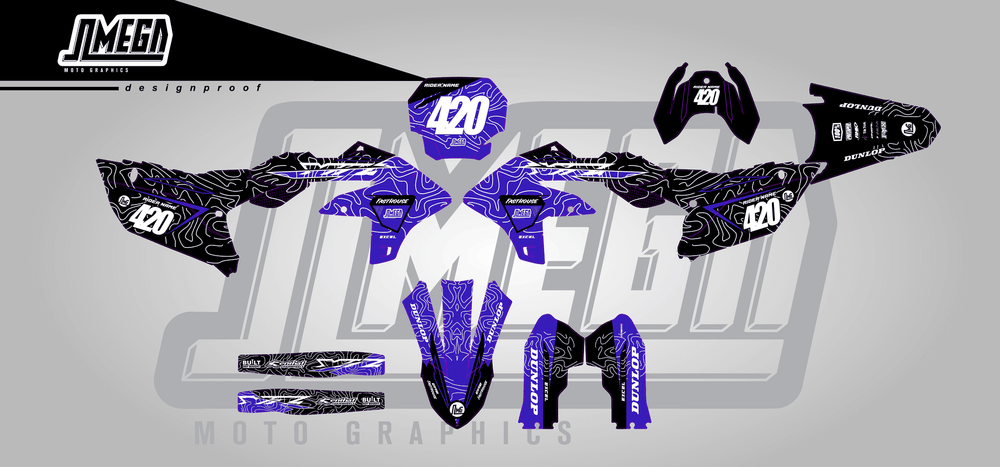 yamaha yz450f blue chungus sticker kit flat lay