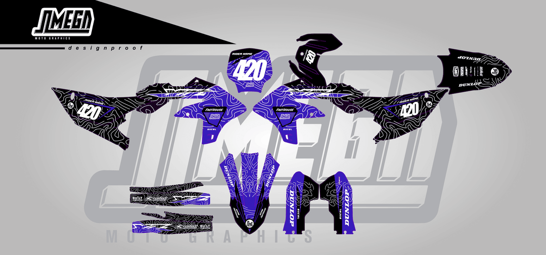yamaha yz450f blue chungus sticker kit flat lay