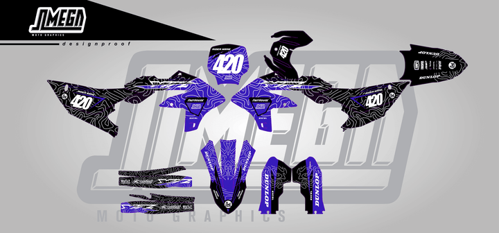 yamaha yz450f blue chungus sticker kit flat lay
