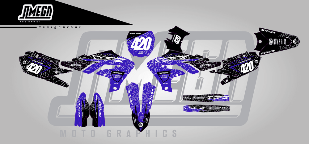 yamaha yz450fx blue chungus sticker kit flat lay