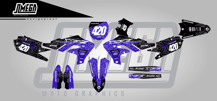 yamaha yz450fx blue chungus sticker kit flat lay