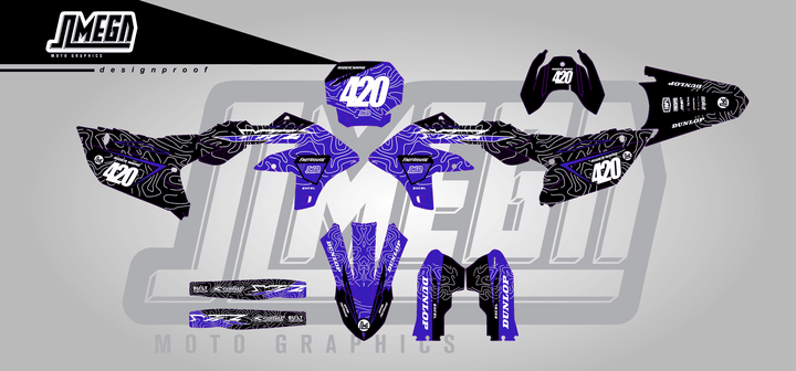 yamaha yz450fx blue chungus sticker kit flat lay