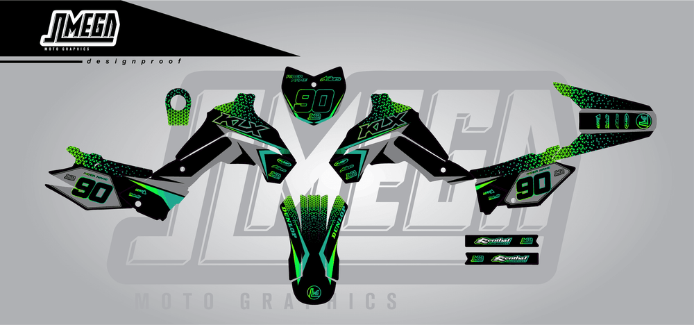 kawasaki klx 140 bright sticker kit flat lay
