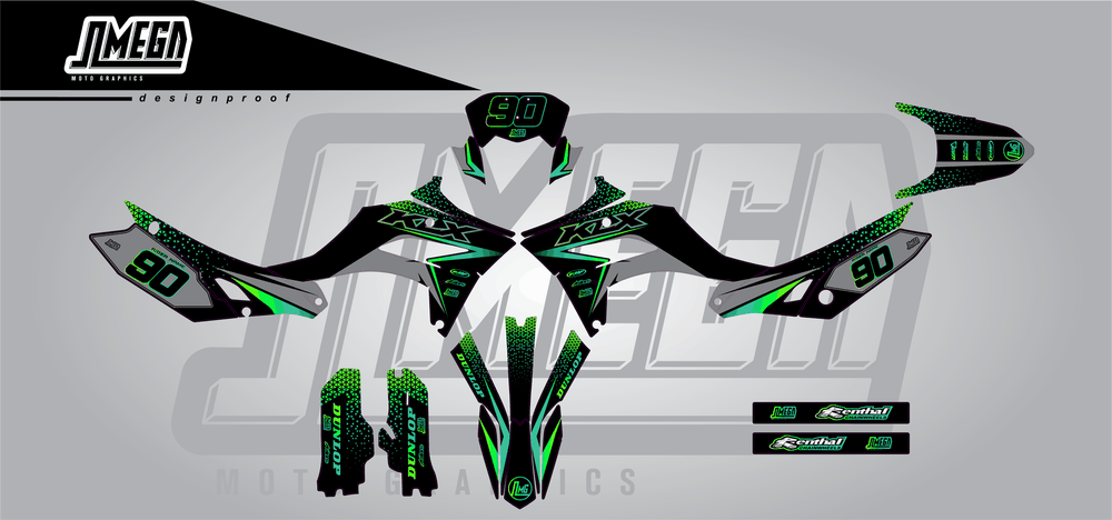 kawasaki klx 230 bright sticker kit flat lay