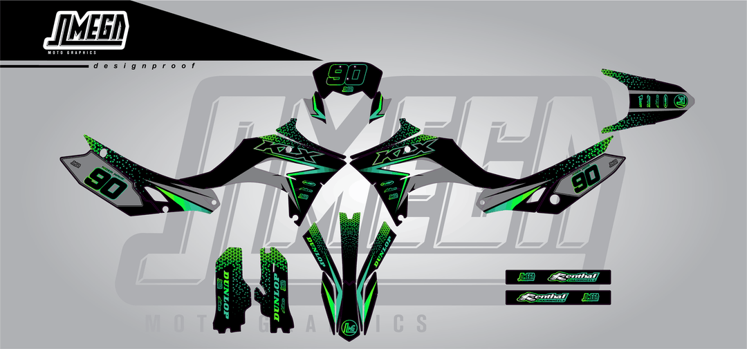 kawasaki klx 230 bright sticker kit flat lay
