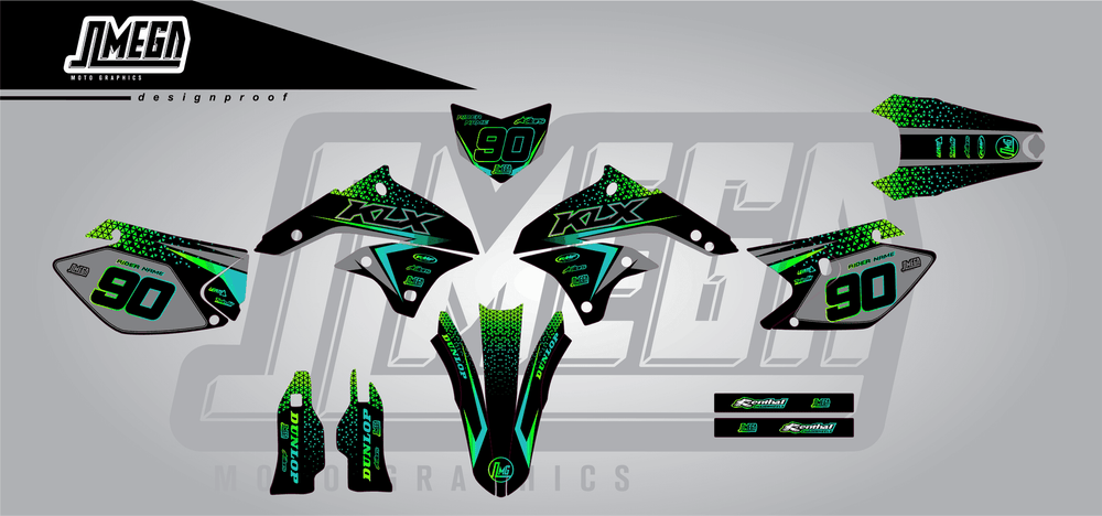 kawasaki klx 450 bright sticker kit flat lay