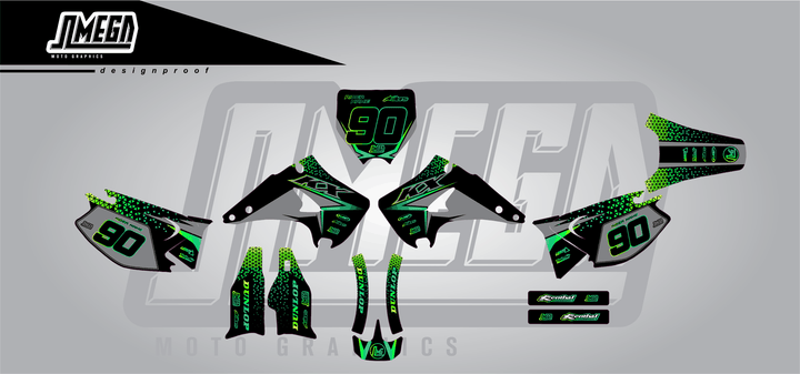 kawasaki kx 125 bright sticker kit flat lay