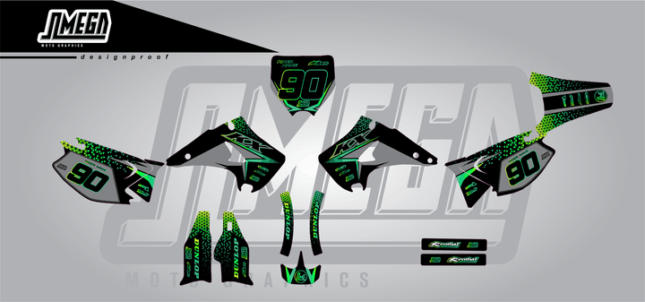 kawasaki kx 250 bright sticker kit flat lay