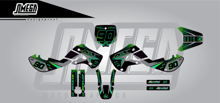 kawasaki kx 65 bright sticker kit flat lay