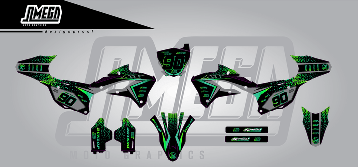 kawasaki kx 85 bright sticker kit flat lay