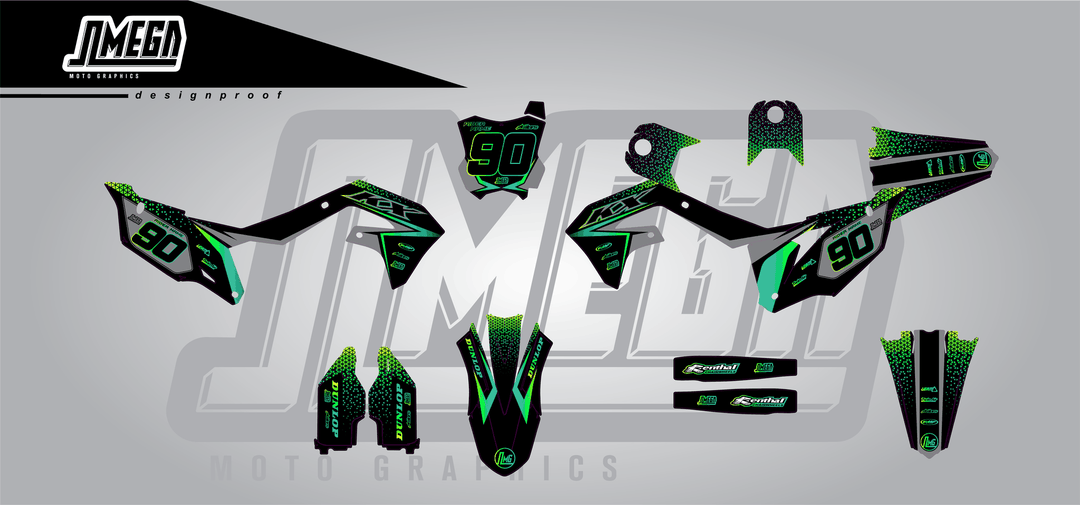 kawasaki kxf 250 bright sticker kit flat lay