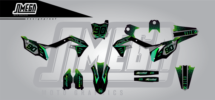 kawasaki kxf 250 bright sticker kit flat lay