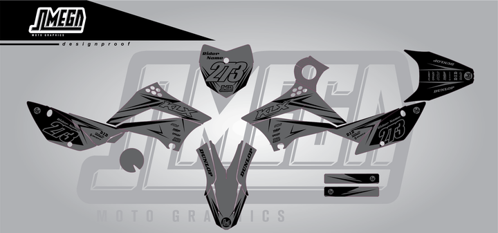 kawasaki klx 110 clean grey sticker kit flat lay