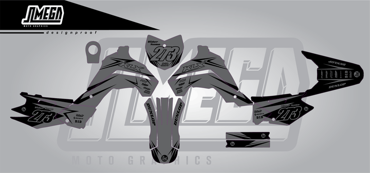 kawasaki klx 140 clean grey sticker kit flat lay