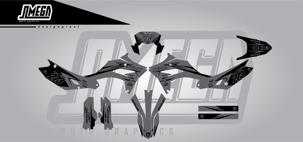 kawasaki klx 230 clean grey sticker kit flat lay