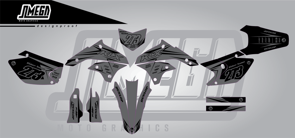 kawasaki klx 450 clean grey sticker kit flat lay
