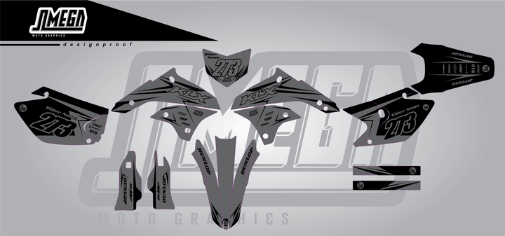 kawasaki klx 450 clean grey sticker kit flat lay