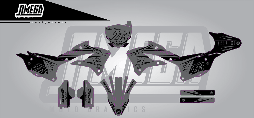 kawasaki kx 112 clean grey sticker kit flat lay
