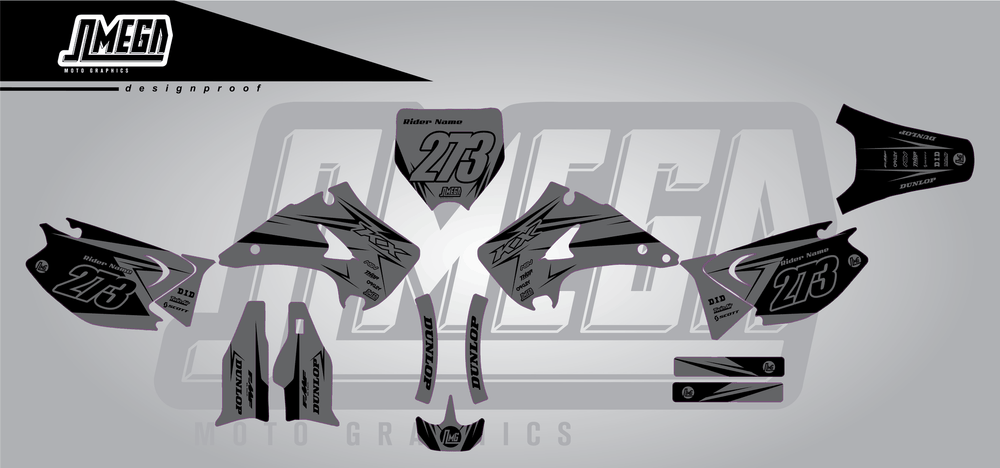 kawasaki kx 250 clean grey sticker kit flat lay