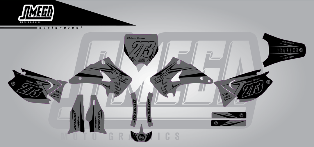 kawasaki kx 250 clean grey sticker kit flat lay