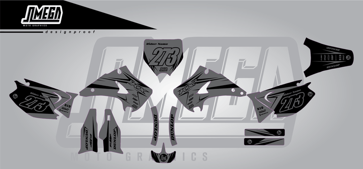 kawasaki kx 250 clean grey sticker kit flat lay