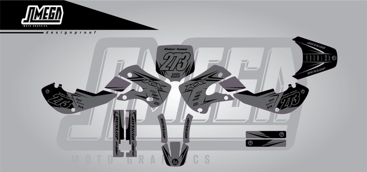 kawasaki kx 65 clean grey sticker kit flat lay