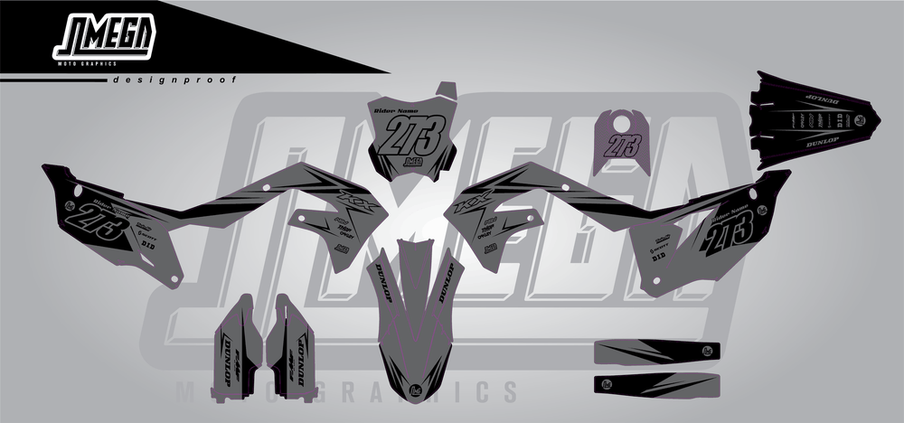 kawasaki kxf 450 clean grey sticker kit flat lay