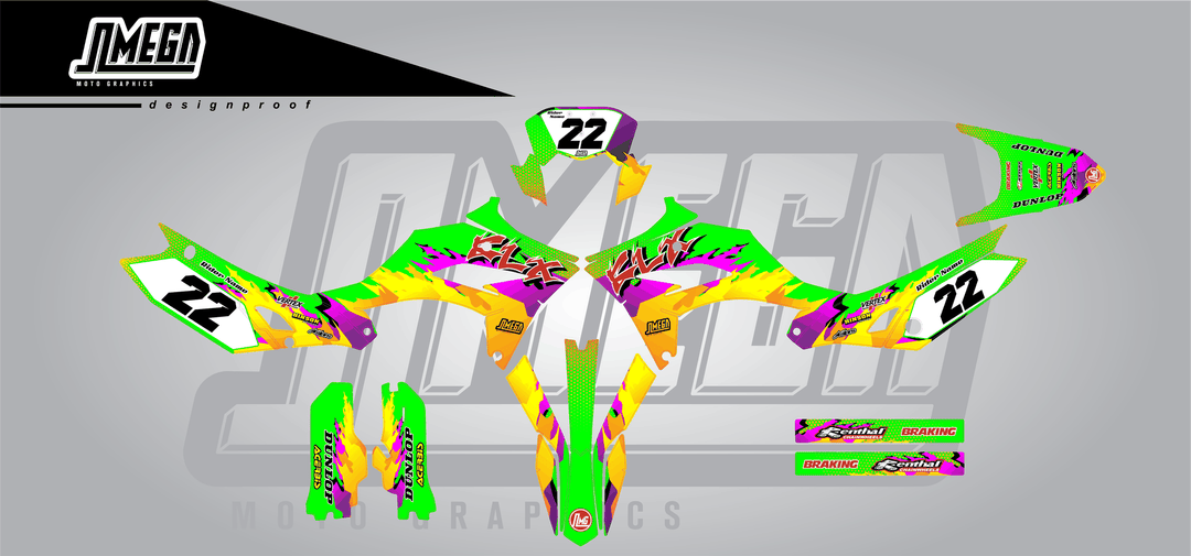 kawasaki klx 230 dance fever sticker kit flat lay