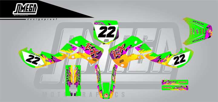 kawasaki kx 65 dance fever sticker kit flat lay