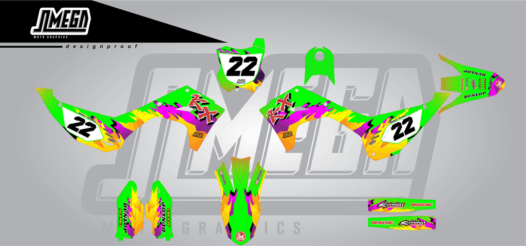 kawasaki kxf 450 dance fever sticker kit flat lay