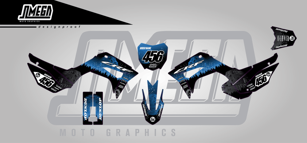 honda crf 110f blue death star sticker kit flat lay