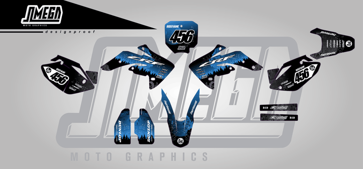 honda crf 150r blue death star sticker kit flat lay