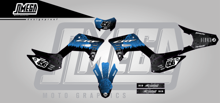 honda crf 250f blue death star sticker kit flat lay