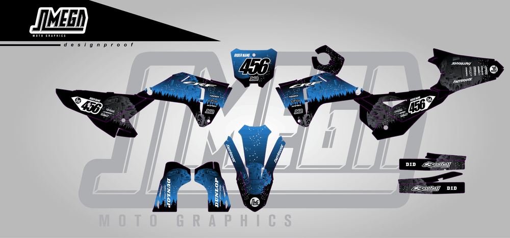 honda crf 250r blue death star sticker kit flat lay