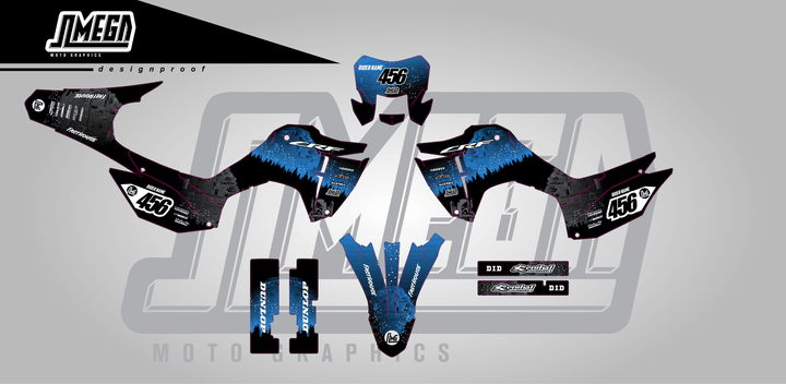 honda crf 300f blue death star sticker kit flat lay