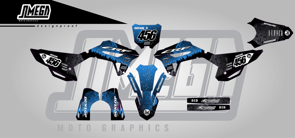 honda crf 450r blue death star sticker kit flat lay