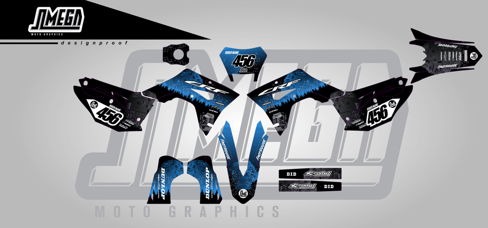 honda crf 450x blue death star sticker kit flat lay
