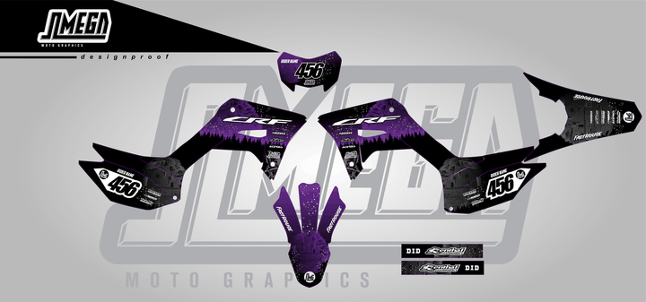 honda crf 250f purple death star sticker kit flat lay