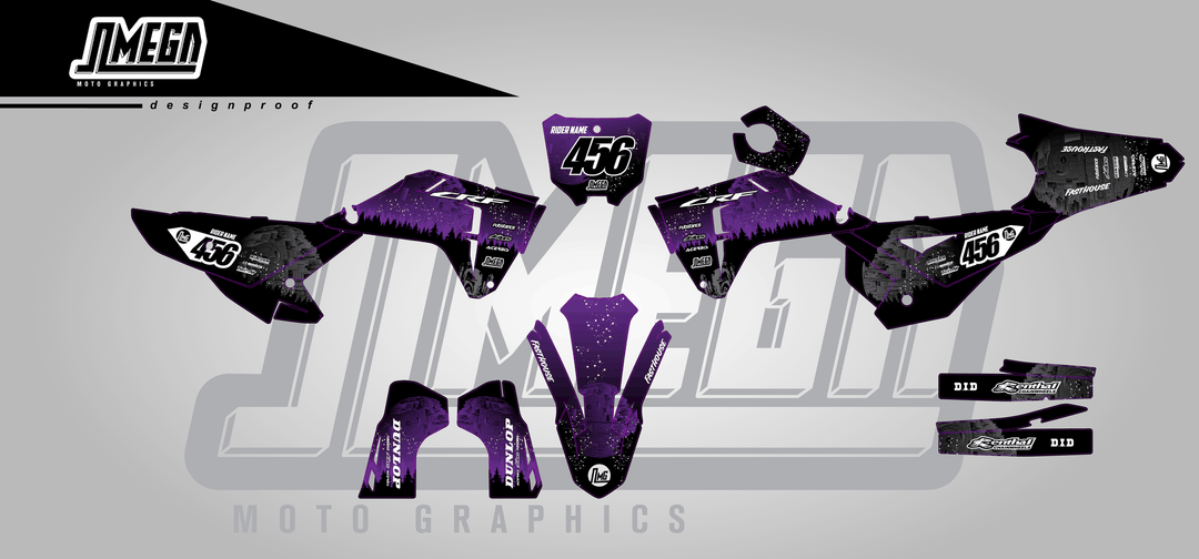 honda crf 250r purple death star sticker kit flat lay