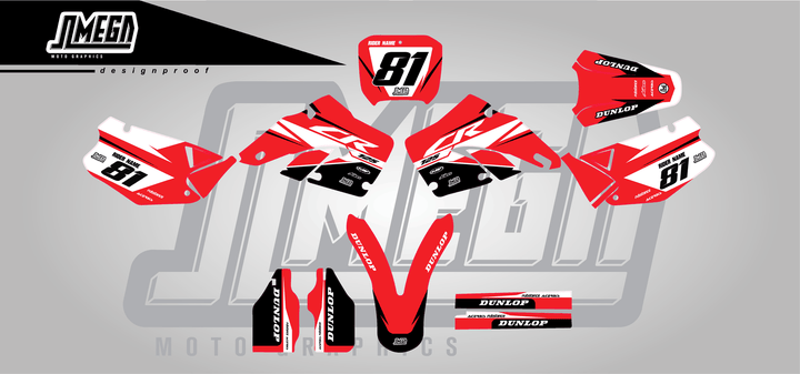 honda cr 125 factory red sticker kit flat lay