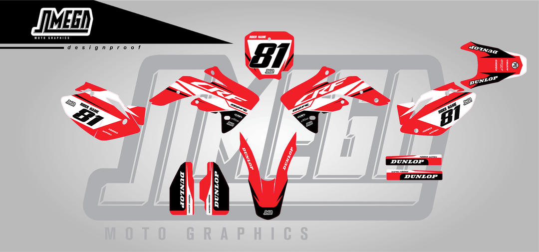 honda crf 150r factory red sticker kit flat lay