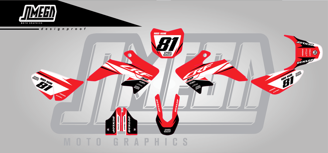 honda crf 50 factory red sticker kit flat lay
