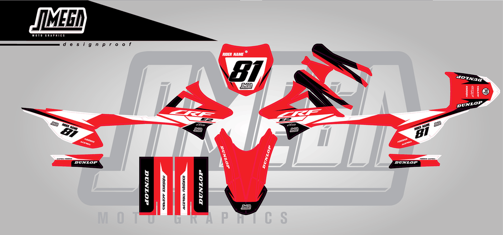honda crf e2 factory red sticker kit flat lay
